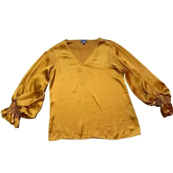 Vince Camuto Blouson-Sleeve Blouse burnt orange rust Sz S - Picture 3 of 10